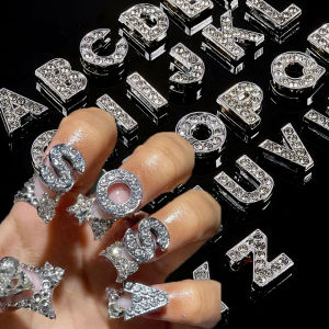 26Pcs 3D Sliver Gold Diamond Letter Nail Charms Luxury Alloy Mixed 26-Alphabet Crystal Rhinestone For Nail Art Tips Decoration