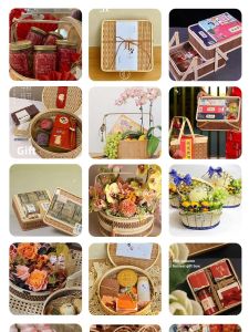 Double Layered Bamboo Woven Handheld Basket Food Packaging Storage Organizer Ideal for Chinese New Year And Moon Festival