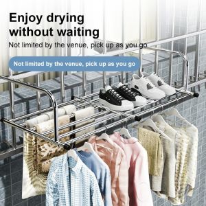Stainless Steel Extendable Towel Hanger Ampaian Drying Rack Balcony Laundry Rack Clothes Hanger Rak Baju Balkoni 晾衣架  可伸缩免打孔