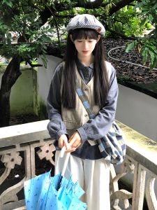 Retro Japanese Cotton Linen Vest Cardigan Womens Two-Piece Set Loose Casual Shirt Top Spring Autumn New Arrival