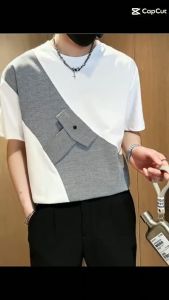 Áo thun  Áo thun nam cổ tròn ngắn tay mùa hè phiên bản Hàn Quốc  áo thun thiết kế phối màu - Mã H71