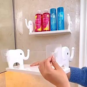 MD-C864 Rak Dinding Tempel Kamar Mandi Motif Gajah Tanpa Paku Serbaguna / Rak Dapur dengan Gantungan / Rak Gantung Multifungsi Storage Rack Import