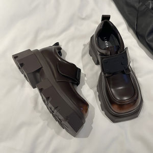 XUJIA | Black Genuine Leather British Style Chunky Heel Spring Autumn New Shoes