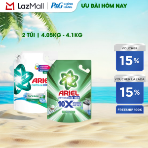 Combo 2 Nước Giặt Cửa Trên ARIEL Ngăn Lem Màu Quần Áo Siêu Thơm Hương Sạch Sâu Nắng Mai Túi 4.1KG