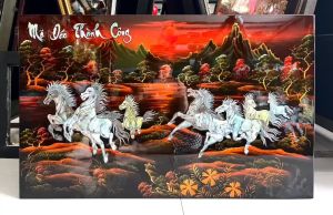 Tranh sơn mài ngựa  Mã Đáo Thành Công size 50x80 cm cẩn ốc xà cừ hàng xuất khẩu quà tặng tân gia