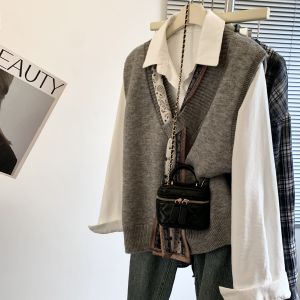 Sweet Style Knitted Sweater Set with Silk Scarf Accessory for Women Spring Season Two-Piece Set Regular Sleeve Long Polo Collar