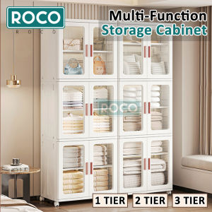 ROCO Double  Door Box Stackable Foldable Storage Box Storage Cabinet 360° Rotatable Wheel Kotak Lipat Kotak Baju