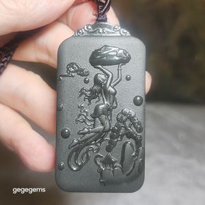Gegegems Collection deep green Nephrite Nuwa Mending the Sky Jade pendant (with certificate)