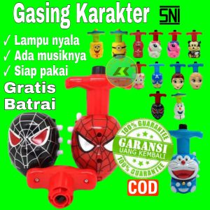 Ready COD Promo Mainan Anak Gangsing Karakter Lampu Nyala dan Suara Gasing Beyblade Spiderman Captain America Minion Ironman Fidget Spinner Light & Sound