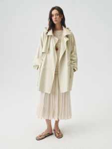 epoque de rueen | Removable Hood Cinch Waist Mid-Length Trench Coat Women Autumn