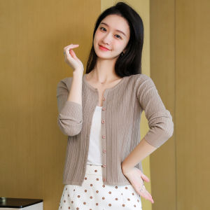 Womens Knitted Short Thin Cardigan Slim Fit Autumn Fashion Versatile Small Size Top Short Sweater Jacket Korean Style
