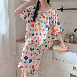 Cartoon Bear Cotton Silk Sleepwear Women Summer Short Sleeve Loose Dress Pregnant Women Can Wear Outdoor Sweet Style Home Clothes