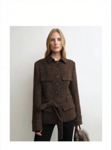 Waist-cinching Small Fresh Style Coat Wool Tweed Belt