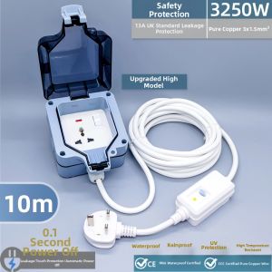 Bathroom Standard UK Plug Outdoor Waterproof Surface Mount Socket Power Box Balcony with Switch Extension Lead Plug Board