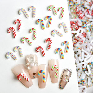 20PCS Luminous Creative Simulated Candy cane Resin Nail Charms Novel Colored Cane Nail Art Decorations DIY Christmas Series Nail