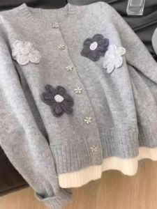 WANGGONGZHU | Elegant Short Knitted Open Cardigan Womens Autumn Winter Soft Cozy Fashion Design Embroidery Sweater Princess Style Commute