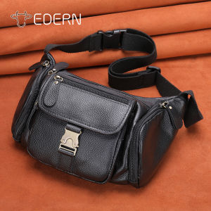 EDERN Large Capacity Genuine Leather Waist Bag for Men Waterproof Cowhide Belt Bag Business Fanny Pack Outdoor Travel Waist Pouch Sling Bag