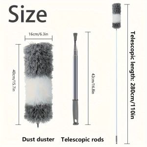 Extra-Long Retractable Duster with Bendable Head Washable Dust Brush for High Ceilings Fans Furniture Car Reusable Cleaning Tool