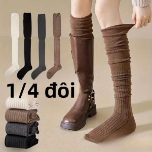 Nữ Màu Trơn Đầu Gối Cao Tất 1/4 Đôi Độ Đàn Hồi Cao Thoáng Khí Thoải Mái Tất Cả Các Mùa Dài Giày Tất