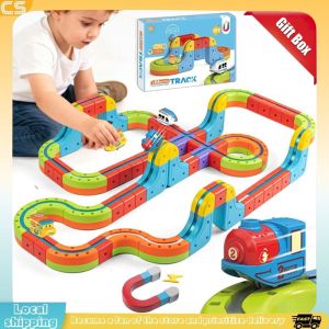 Electric Magnetic Track Train Toys Set Magnetic Building Block Train 3D Racing Track Set For Kids Boys Girls Birthday Gifts