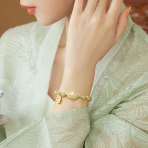 【CANAMEK】Lucky Yutu Bracelet Transfer Beads Jade Bunny Rabbit Bracelets with FU Pendant
