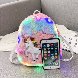 Plush Sequin Rabbit Unicorn Backpack Schoolbag Kids Girl Cartoon Shoulder Fanny Pack Belt Bag Christmas Birthday Gift