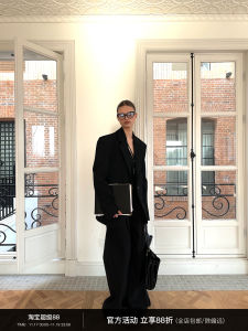 0122stepll ชุดสูทผู้หญิง ทรงหลวม แขนยาว สีดำ ชุดสูทผู้ชาย ชุดทำงาน ชุดแฟชั่น ชุดสองชิ้น ฤดูใบไม้ร่วง 2025