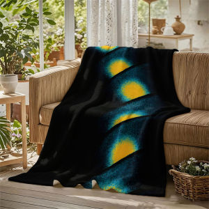 BILIBILI | Teal Arcs Yellow Glow Black Flannel Blanket Perfect for Sofa Office Bed Travel Sleep Read Relax Camping Four Season Use