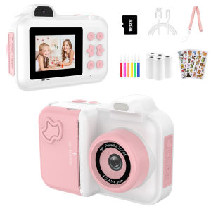 Kids Camera Instant Print Gifts Toys 1080P HD Dual-Lens Selfie Digital Camera with 5 Rolls Print Paper Stickers Pens & 32G Card