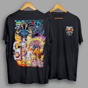 Bandai | Summer 2026 One Piece Luffy "Fifth Tier Nikka Vs Kaido" Street Theme 100% Cotton Print Loose T-shirt Male and Female Top Y2k