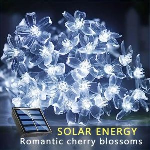 Solar powered household light LED cherry blossom light string 8 modes of decorative lights cold white light button control