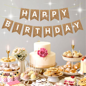 Happy Birthday Gold Glitter Banner - Party Decorations & Sign for Women Men Girls Boys | Birthday Party Supplies