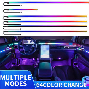 18 In 1 Full Color Streamer Car Ambient Lights RGB 64 Color Universal LED Interior Hidden Acrylic Strip Symphony Atmosphere Lamp