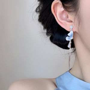 Bông Tai Bướm Xanh Tassel Pha Lê Zircon S925