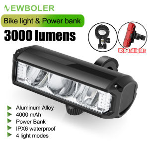 NEWBOLER 3000 Lumens Bicycle Light Set USB Rechargeable Bike Headlight IPX6 Waterproof Cycling Flashlight Aluminum Shell Bike Accessories