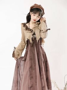 Original Hanfu Womens Revamped Daily Element Vintage Strap Dress Outer Set Spring Fashion Traditional Chinese Clothing