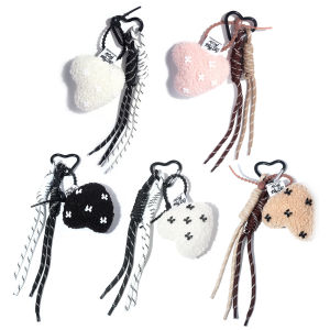 Korean Love Bow Hairy Bag Charms for Women Fashion Keychain Plush Heart Cute Pendant Keyring Girl Bag Accessories Brithday Gifts