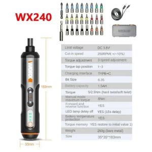 Worx | Worx 4V Electrical Screwdrivers Set WX242 Portable Smart Cordless Electric Screw Driver USB Rechargeable 30 Bit Set Drill Tool