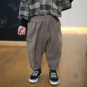 Pure Cotton Fleece Lined Childrens Casual Pants Autumn Winter Fashionable Baby Boys Girls Trousers High Waist Long Pants