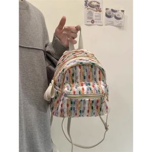 Fashionable Mini Knitted Rainbow Backpack Popular Travel Bag Spring Summer New Arrival Womens Soft Pack Commuter Bag