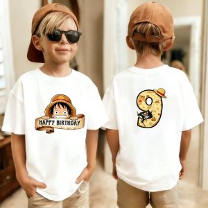 Bandai | Summer One Piece Childrens Pure Cotton T-shirt Number 1-10 Print Birthday Gift Breathable Comfortable Boys T-shirt Fashion Top