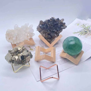 Wooden Metal Heart Shaped Egg Gourd Crystal Cluster Odd Stone Ball Stand Display Base Home Decorations Geometric Theme