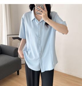 150.00kg Oversized Short Sleeve White Shirt Womens Summer 200 Plus Size Ladies Loose Elastic Extra Large Figure Flattering Career Interview Formal Wear