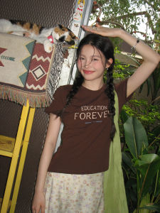 Khaki Round Neck Letter Print T-Shirt