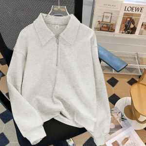 American Style Zipper Hoodie Mens Spring Autumn Loose Fit Couples Shirt Jacket Polo Collar Casual Comfortable Sweatshirt