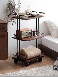 Japanese Style Mobile Multi-layer Storage Rack Stand Floor Kitchen Bathroom Bedroom Headboard Organizer Wood Material