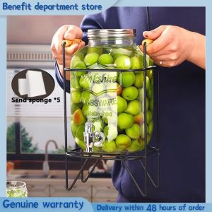 4L 5L 8L 10Ljuice beverage dispenser glass jar with stand and faucet fruit barrel juicer Drink barrel