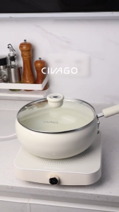 CIVAGO(24cm/28cm)Titanium Ceramic Nonstick Wok Wide-Belly Stir-Fry Pan for Gas & Induction Cooktops