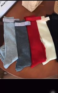 Tất Nữ Lolita Cao Đến Gối Có Đính Nơ 6 Màu Trơn Phong Cách Hàn Quốc Bé >10 Tuổi VG36