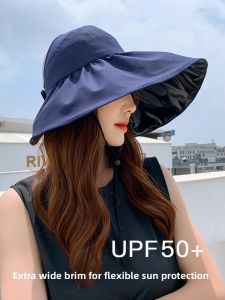 XUELINLU | Face Covering Sun Protection Hat Large Brim Black Glue Hollow Top Foldable 1pc